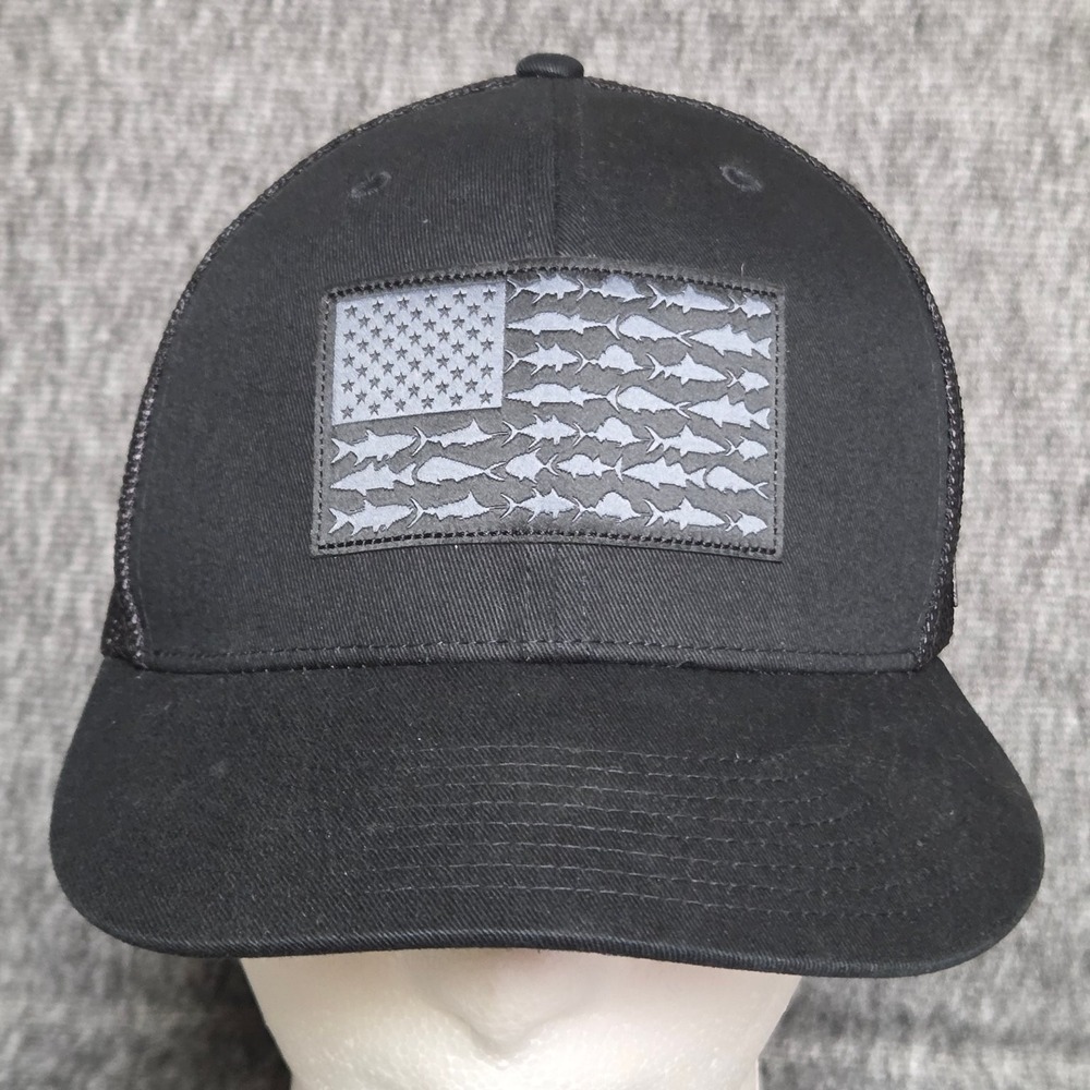 Columbia Baseball Cap Men L/XL Black PFG Flexfit Fish American Flag Mesh CU9144